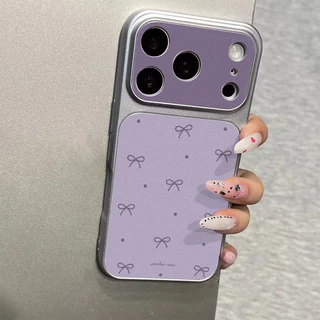เคสไอโฟน17 เหมาะสำหรับ IPhone 15 11 12 17 13 14 16 Pro Max 14 15 16 Plus Air เคสโทรศัพท์หุ้มขอบเต็มรูปแบบพร้อมโบว์สีม่วง