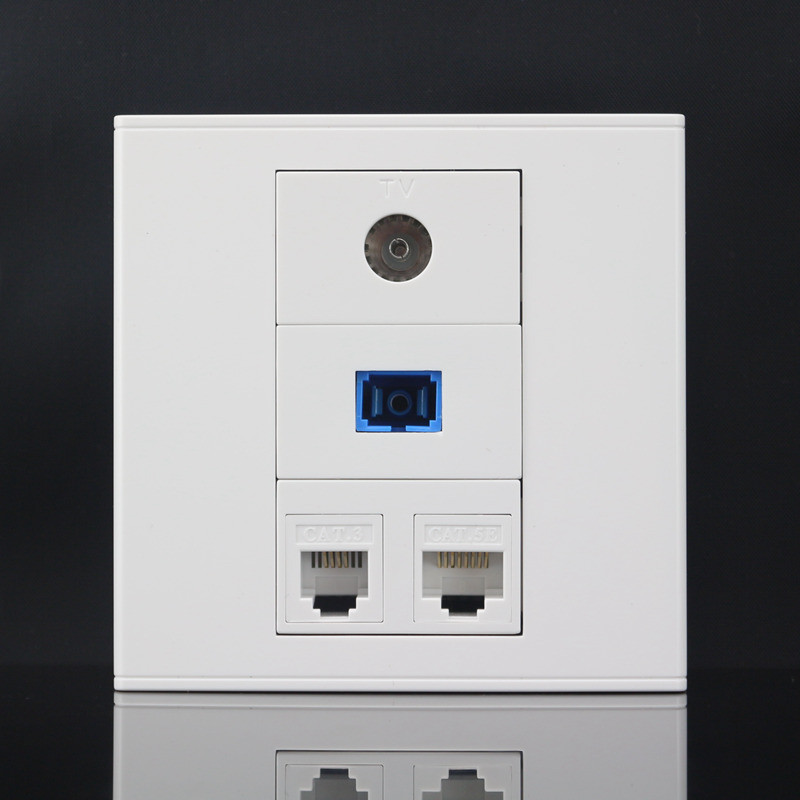4 in 1 Wall Socket 86 ประเภท 1 CAT5E/CAT6 LAN + 1 RJ11 โทรศัพท์ + 1 SC UPC Fiber + 1 TV Coaxial Comb