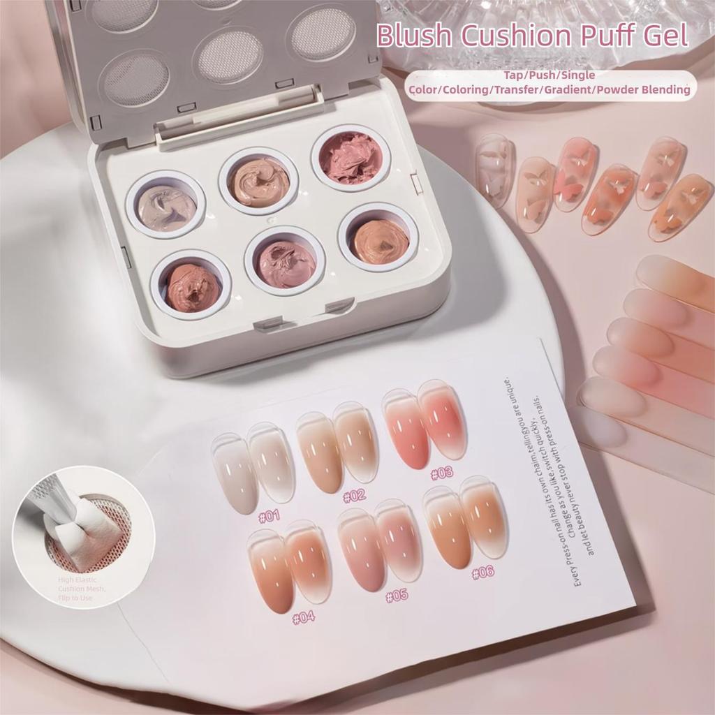 MIANEL 2026 ใหม่ 6-Grid Cushion Blush Gel เล็บเจล 2026 Highly Pigmented Alcohol-Proof Ombre Blending