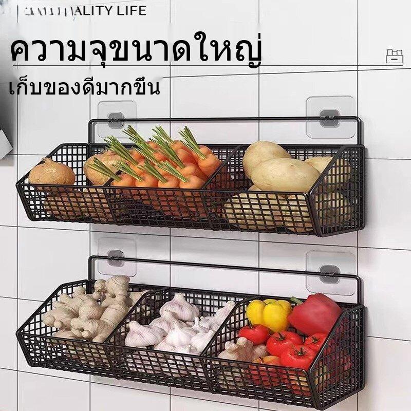หัวหอมขิงกระเทียมตะกร้าเก็บห้องครัวชั้นวางแขวนผนัง