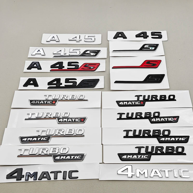 ABS Chrome ตัวอักษรรถโลโก้ A45 A45 S TURBO 4MATIC สติกเกอร์ด้านหลังป้ายสัญลักษณ์สําหรับ Mercedes Ben