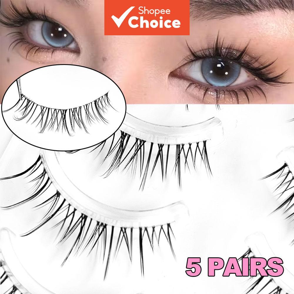 ไทย-ตะวันตก Mixed Eye Comic Lashes 5 คู่ธรรมชาติโปร่งใส Band Curled สําหรับผู้เริ่มต้นสวมใส่ทุกวัน