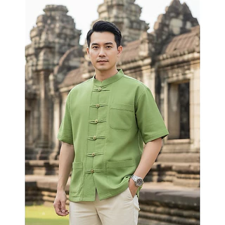 เสื้อพื้นเมืองผู้ชายร่วมสมัย รุ่นโมเดิร์นคอจีน แขนสั้น