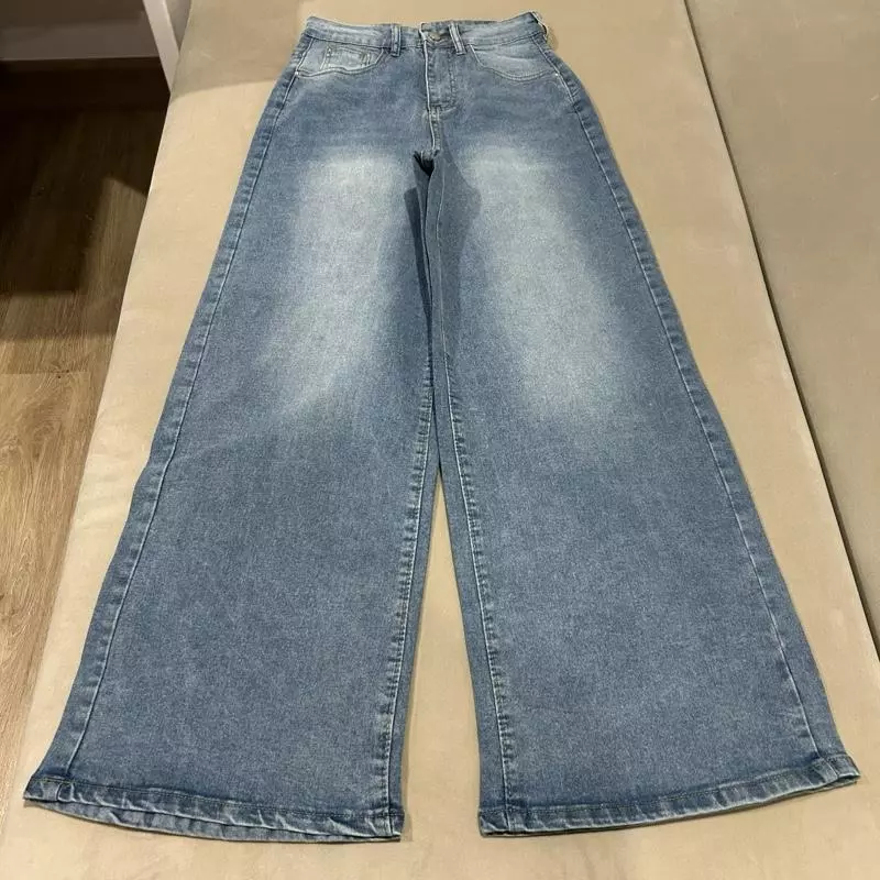 สีฟ้ากลางๆ (Light Blue) ผ้าหนา Jinjeans ผ้ายืด (XS-6XL) baggy jeans ทรงหลวม กางเกงสาวอวบ กระบอกใหญ่ unisex ส่งจากไทย