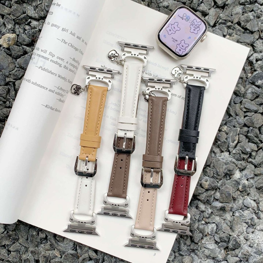 จี้หมี สายหนังตัดสี เหมาะสําหรับ smart watch S11 10 9 8 7 ultra 6 5 4 SE 3 2 1 เหมาะสําหรับ Xiaomi 8