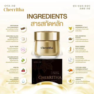 [บริษัทโดยตรง]ครีมโสมเฌอริตา Cherritha Night Cream ครีมโสมขมิ้นดำลดสิวหน้าใส ขนาด 10 กรัม
