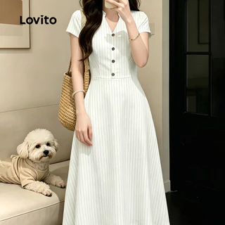 (New Arrival) Lovito ชุดเดรสลําลองลายดอก สไตล์สบายๆ สําหรับฤดูใบไม้ผลิ/ฤดูร้อน สีแอปริคอต สําหรับผู้หญิง ทำงาน เกาหลี อินเทรนด์ L200AD014