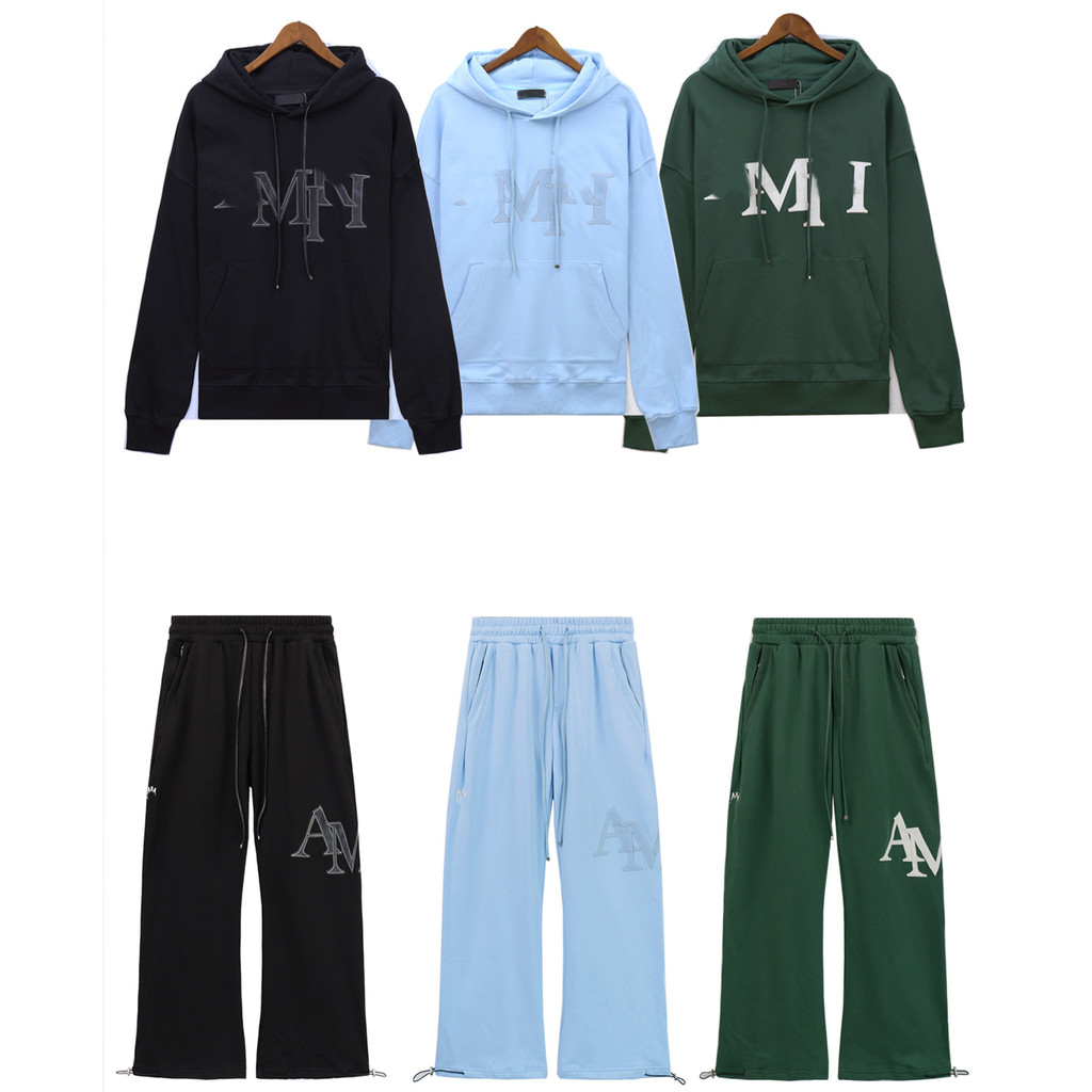 เสื้อสเวตเตอร์สูท amiri Patch Letter พิมพ์กางเกงฤดูใบไม้ร่วงฤดูหนาว Classy Casual Hoodie กางเกงผู้ชา