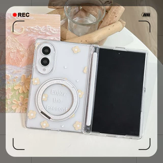 New style ดอกไม้ ฝังตัว Magnetic holder เคส สำหรับ Samsung Galaxy Fold8 Wide Case ชุดสามชิ้นที่ถอดออกได้รวมทุกอย่าง แกนกลางแม่เหล็ก ป้องกันการตก พลิกปก เคส