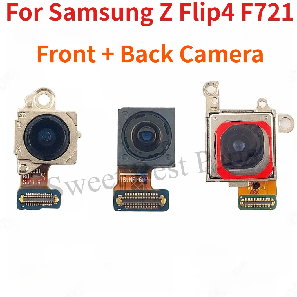 กล้องด้านหน้าด้านหลังสําหรับ Samsung Galaxy Z Flip4 F721 Frontal ด้านหลังโมดูลกล้องอะไหล่