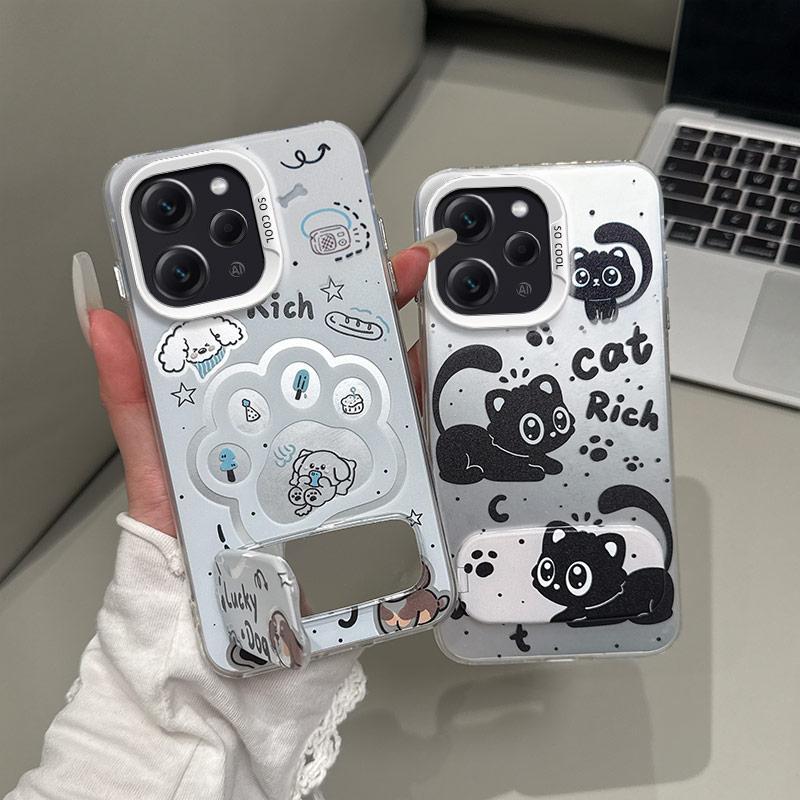 Lucky Dog Cat Rich case เหมาะสําหรับ Redmi 12 4G, 12 5G, M6 Pro 5G น่ารักสัตว์และตัวละครอนิเมะฝาหลัง