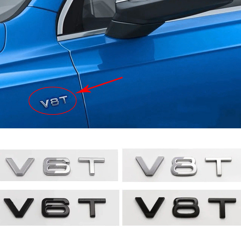 เหมาะสําหรับ Audi V6T V8T V10 W12 โลโก้รถพลาสติก A4L A6 ตกแต่งดัดแปลง Fender ด้านข้างโลโก้รถสติกเกอร