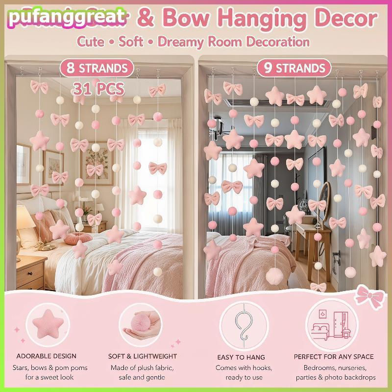 Pufanggreat สีชมพู Plush Heart แขวนตกแต่ง 26 ชิ้นนุ่มปุยชิ้นฟรี Strings สําหรับ Shop หน้าต่างจอแสดงผ