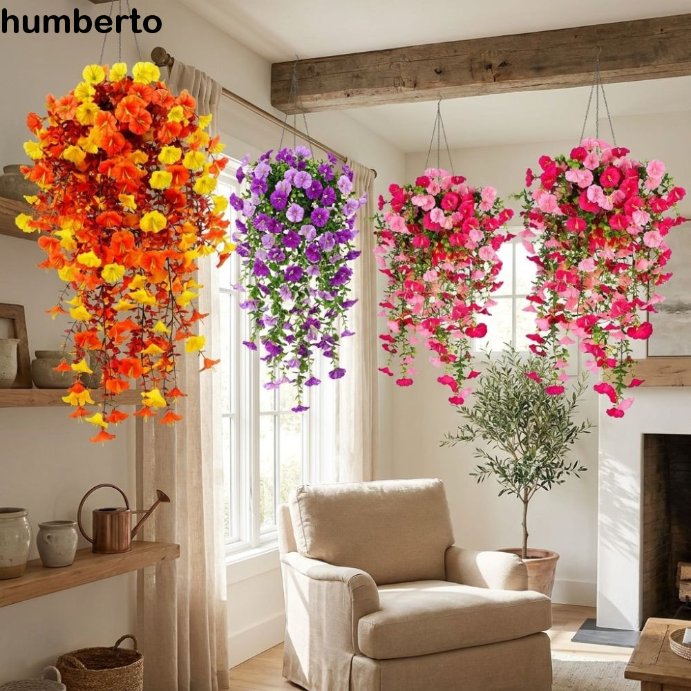 HUMBERTO Faux Silk Morning Glory Vines, UV-Resistant สีประดิษฐ์ Morning Glory ดอกไม้,พลาสติกเหมือนจร