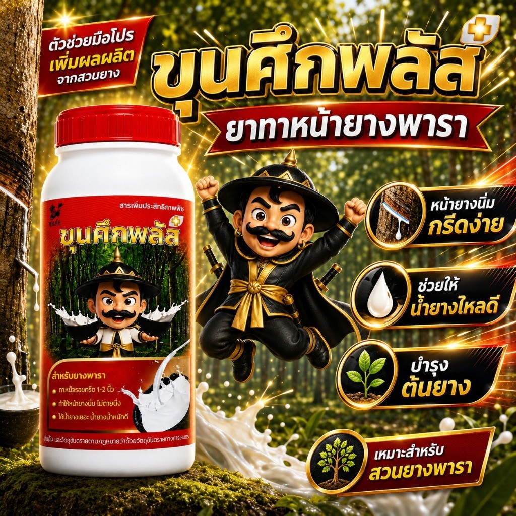 ยกลัง!! ขุนศึกพลัส ยาทาหน้ายาง*น้ำเขียวใส"หน้ายางนิ่ม น้ำยางไหลดี เพิ่มผลผลิต เพิ่มคุณภาพ น้ำยางไหลสม่ำเสมอ ขนาด 500 ml.