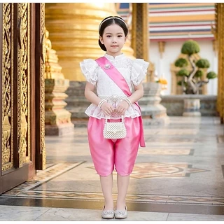 ชุดไทยเด็ก รุ่นเสื้อแขนระบาย+โจงกระเบน+สไบเด็กผู้หญิง รวม 3 ชิ้น *ไม่รวมเครื่องประดับ*