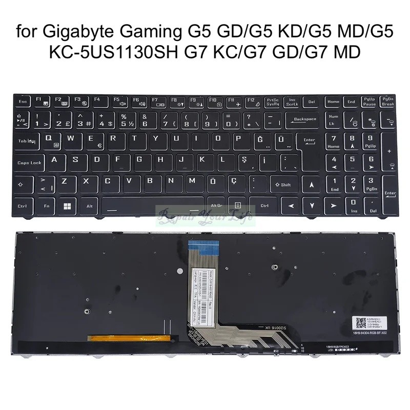 UK ตุรกีสเปน Backlit คีย์บอร์ดสําหรับ Gigabyte Gaming G5 GD/G5 KD/G5 MD/G5 KC-5US1130SH G7 KC G7 GD 