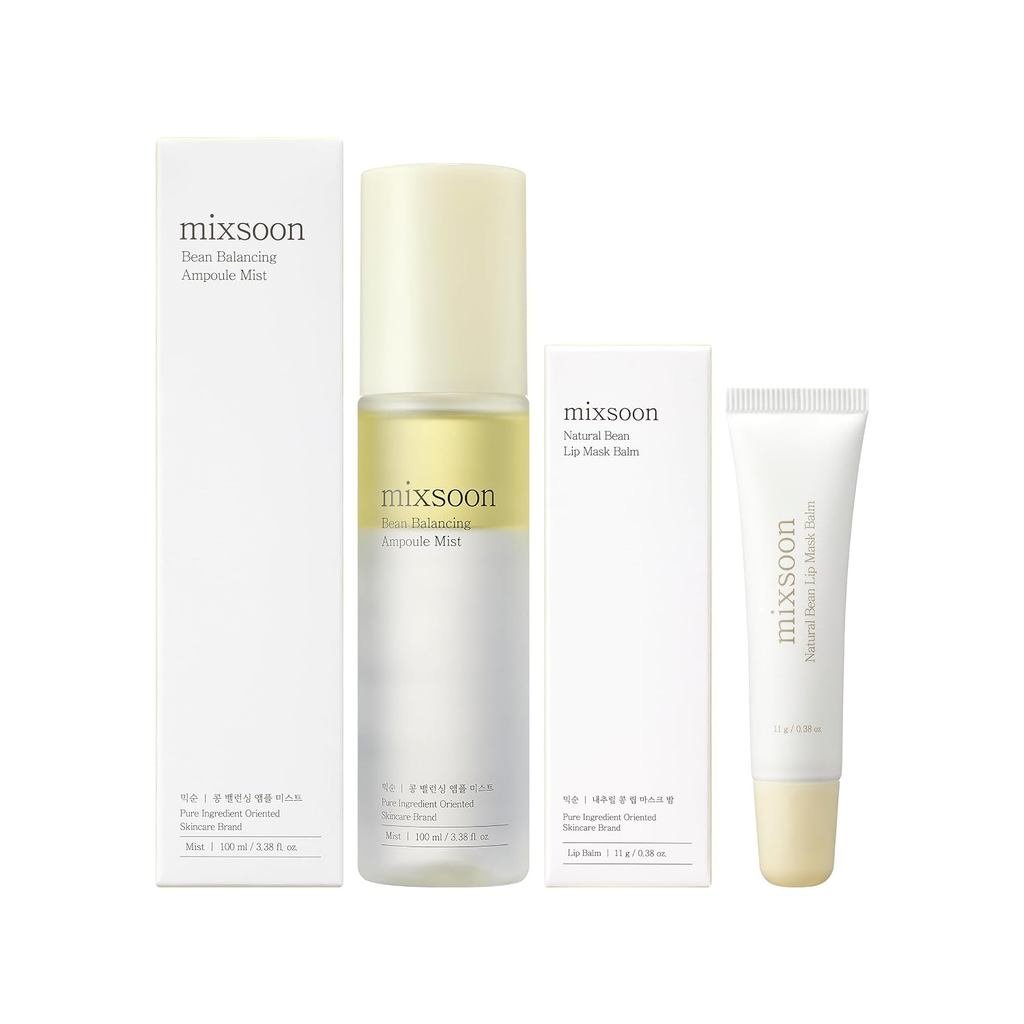 Mixsoon mixoon Flight SkinCare Routine Set - Bean Ampoule Mist 100ml + Bean Lip Mask Balm 11g