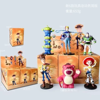6 ชิ้น/กล่อง Toy Story 5 Buzz Woody Action Figure ล็อตโซ่หมีอะนิเมะรูปคอสเพลย์องุ่นตุ๊กตาของเล่นสําหรับของขวัญเด็กคอลเลกชันเครื่องประดับรถตกแต่งบ้านเค้กตกแต่ง MLML