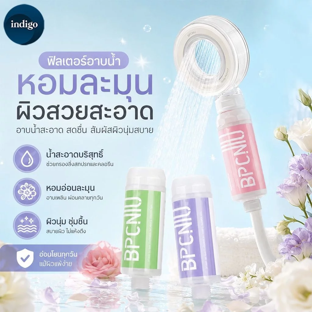 ตัวกรองอาบน้ำ ฝักบัวอโรม่า ฝักบัวกรองน้ำ 2 ชั้น ลดสิว กรองสนิม กรองคลอรีนได้ถึง 99% บํารุงผิว ลดคราบสกปรก ติดตั้งง่าย