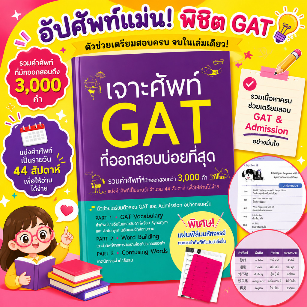 หนังสือเจาะศัพท์ GAT ที่ออกสอบบ่อยที่สุด หนังสือที่รวมคำศัพท์ที่มักออกสอบกว่า 3000 คำ หนังสือเตรียมส