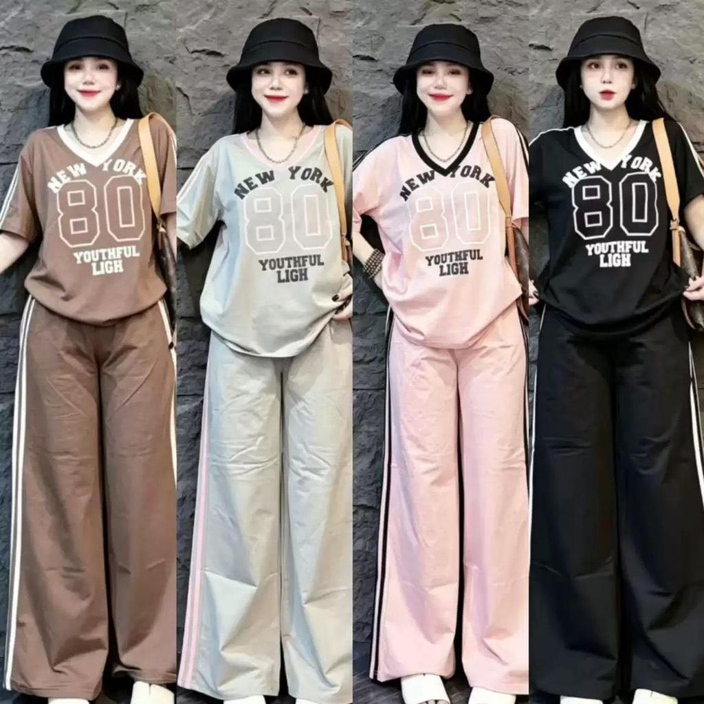 Meibaby No.NYK80 ชุดเซ็ท2ชิ้น เสื้อคอวี+กางเกงขายาว ลายNEW YORK 80 มาใหม่ ชุดเซ็ท เสื้อผ้าแฟชั่น