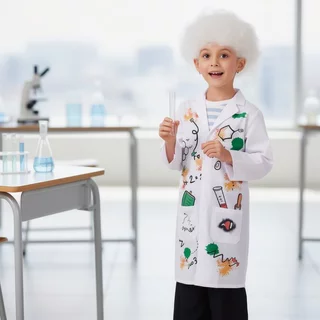 ชุดเครื่องแต่งกายนักวิทยาศาสตร์สําหรับเด็ก White Lab Coat แว่นตาชุดแฟนซีโรงเรียนวิทยาศาสตร์ชุดวัน
