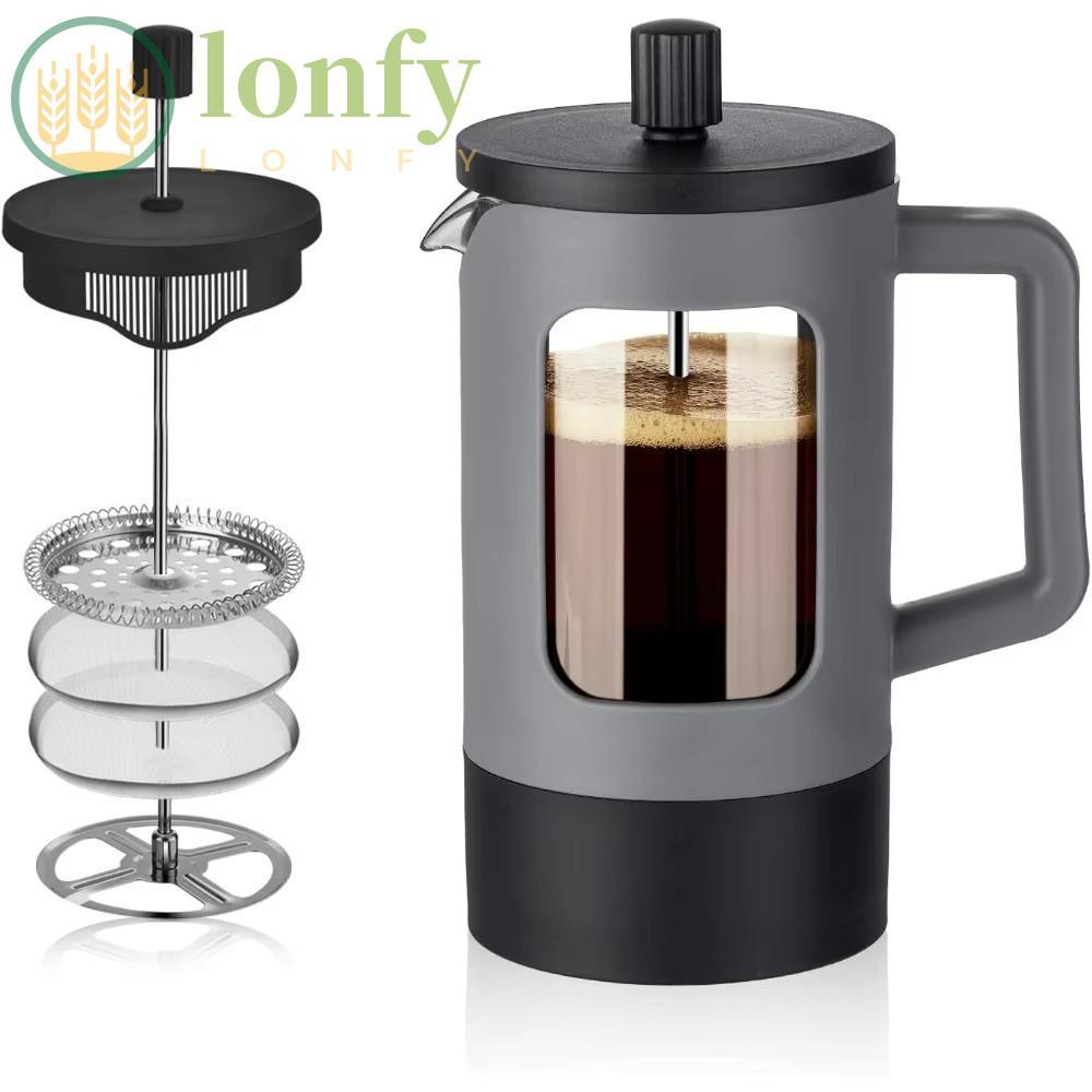 LONFY Tea Coffee Brewer, Borosilicate Glass Anti-Rust French Press เครื่องชงกาแฟ, แบบพกพาความจุขนาดใ