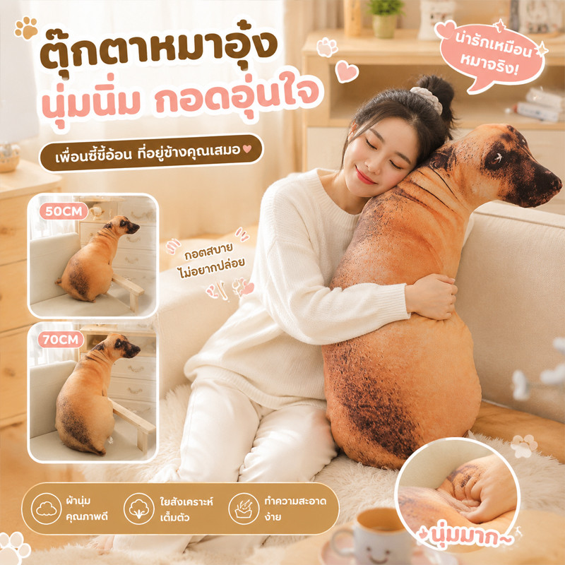 50/70 ซม. รูปสุนัข 3D เสมือนจริง สร้างสรรค์ สําหรับตกแต่งบ้าน หมอนนุ่มสร้างสรรค์