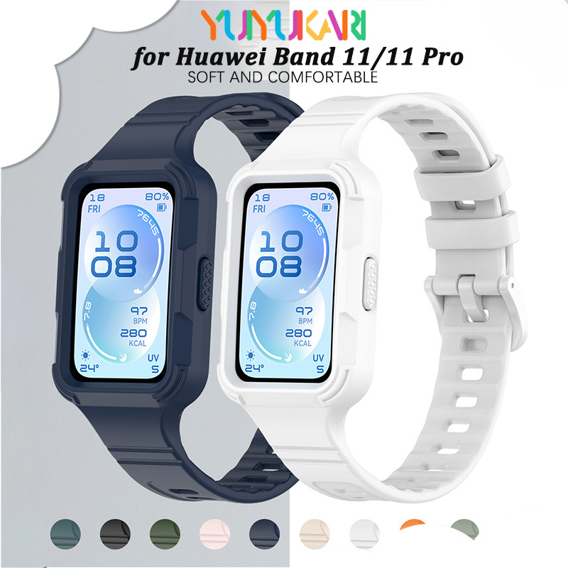 กรณีซิลิโคนอ่อน + สายยางสำหรับ for Smartwatch Huawei Band 11/11 Pro Sport อุปกรณ์ปกป้องหน้าจอปรับได้