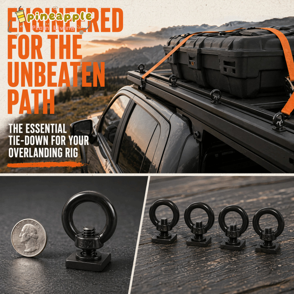 PINEAPH 4 ชิ้น Tie Down Anchor, สแตนเลส M8 T Slot Bolt, Strong Hold Power สีดํา, Silver Square Head 