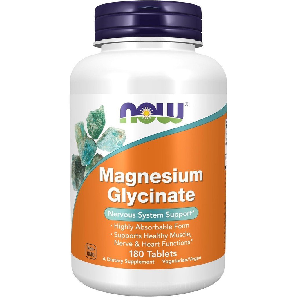 NOW Foods อาหารเสริม Magnesium Glycinate 100 mg, Bentuk Sangat Mudah Diserap, 180 Tablet MV4Y