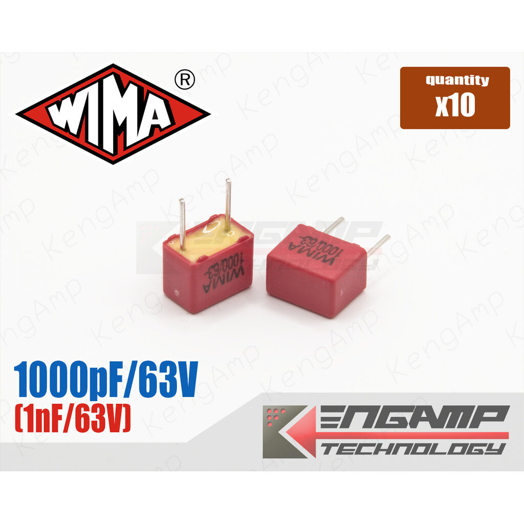 (10ตัว) [F-CAP] 1000pF/63V 1nF/63V 5% WIMA FKP2 4.5x7.2xH6mm P=5mm