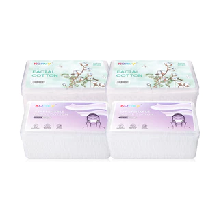 Konvy Facial Cotton [150pcs x 2 Packs] + Konvy Stretchable Facial Cotton [220pcs x 2 Packs].