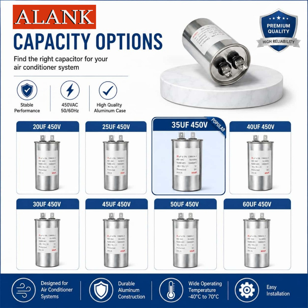 ALANK คาปาซิเตอร์ แอร์ แคปรัน/Capacitor 20uf 25uf 30uf 35uf 40uf 45uf 50uf 60uf  CBB65A-1/450v