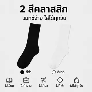 ถุงเท้ายาวผ้าฝ้าย เกาหลี สีพื้น แฟชั่น นุ่มสบาย ระบายอากาศ ซับเหงื่อ ลดกลิ่นอับ ไม่รัดขา ใส่เรียน ทำงาน กีฬา มี 6/12 คู่