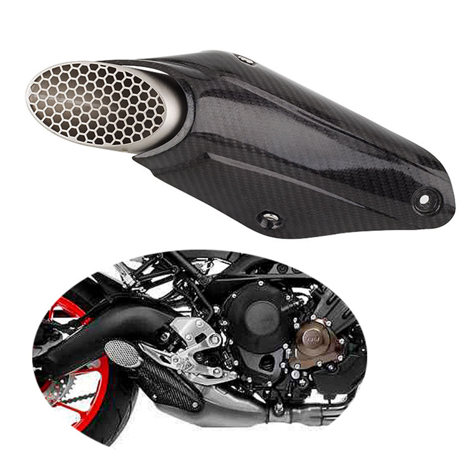 MT09 ไอเสียหนีดัดแปลงคาร์บอนไฟเบอร์ความร้อนโล่กลาง Link ท่อ Fit สําหรับ MT09 MT-09 FZ09 XSR900 2017-