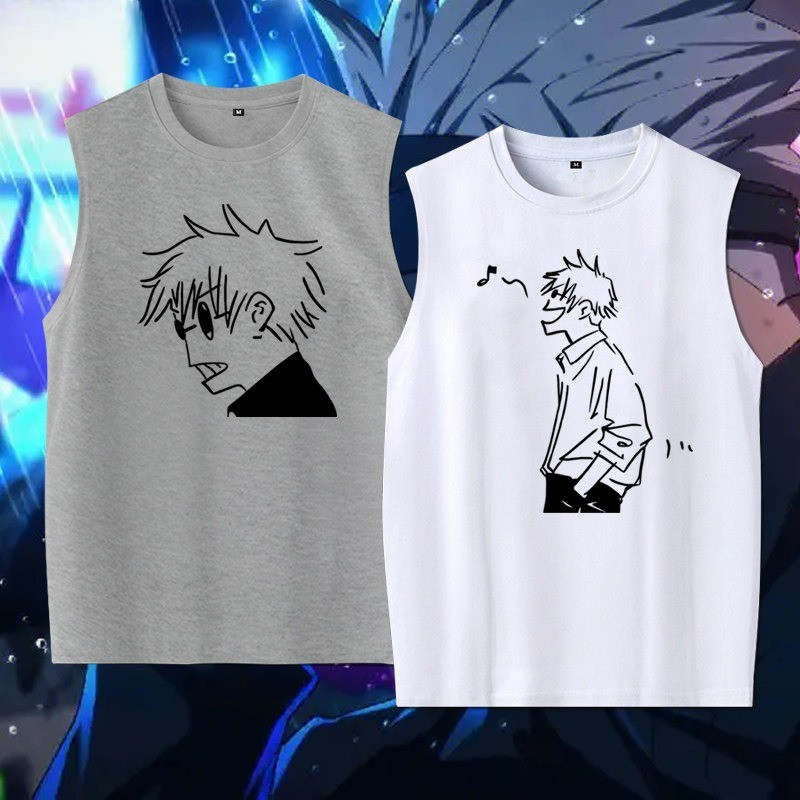 Jujutsu Kaisen Gojo Satoru Anime Tank Top Unisex Cotton Sleeveless T Shirt Funny Meme Vest Summer Ca
