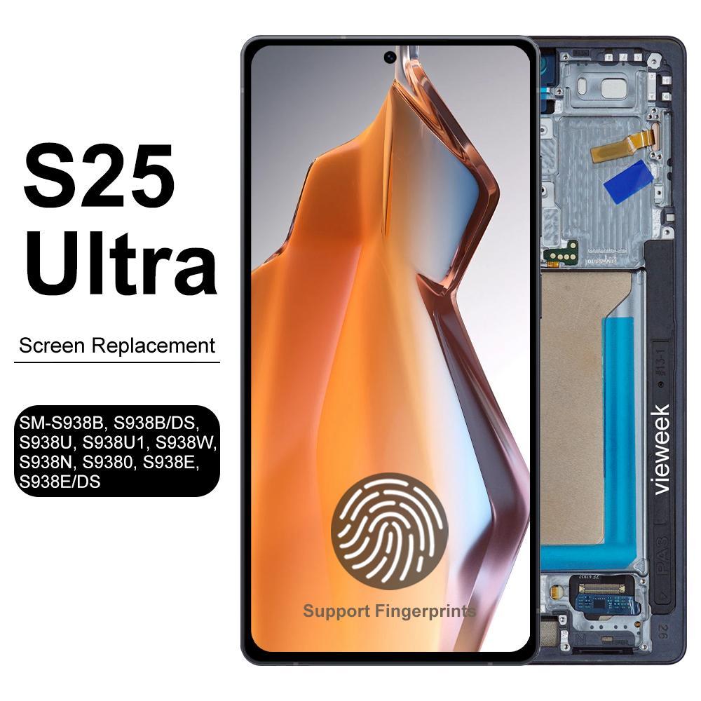 S25Ultra S938B S938B/DS 6.67" หน้าจอ AMOLED พร้อมกรอบสําหรับ Samsung Galaxy S25 Ultra จอแสดงผล LCD เ