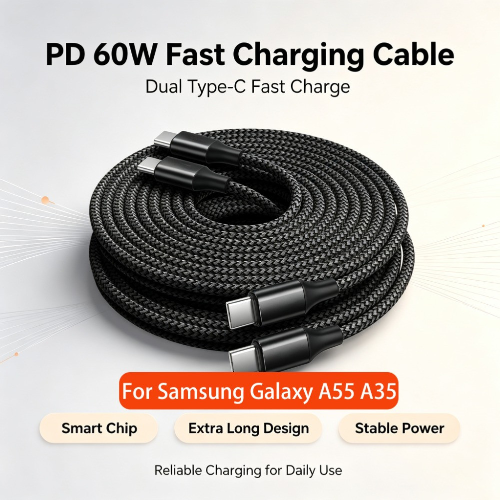 LIKAIYUE 5MType C ถึง Type C PD 60W Fast สายชาร์จประเภท C 3m 5m 8m 10m ขยายสายเคเบิลข้อมูลสําหรับ Samsung Galaxy A55 A35 A25 A15 A05 Super ยาวประเภท C สาย Fast Charger