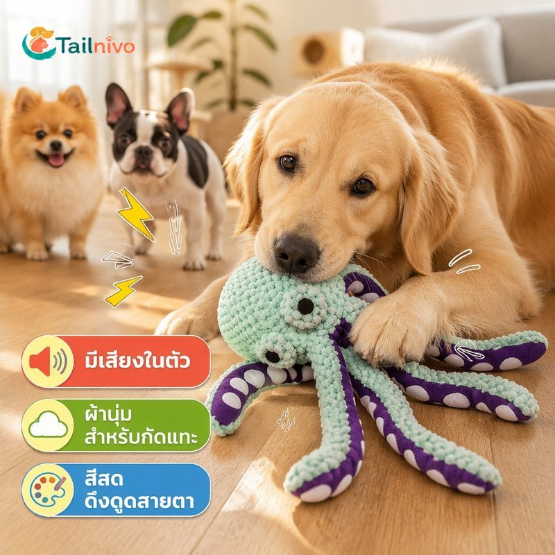 สุนัข Chew ของเล่นตุ๊กตา Squeaky Octopus นุ่มทนทาน Bright สีสุนัขขนาดเล็ก Puppy Interactive