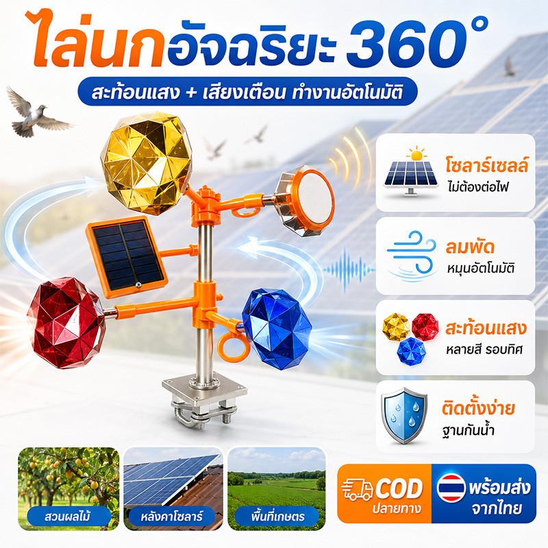 เครื่องไล่นก Solar Ultrasonic Animal Repeller เครื่องไล่หมา เครื่องไล่แมว เครื่องไล่สัตว์ พลังงานแสงอาทิต เสียง30ชนิด