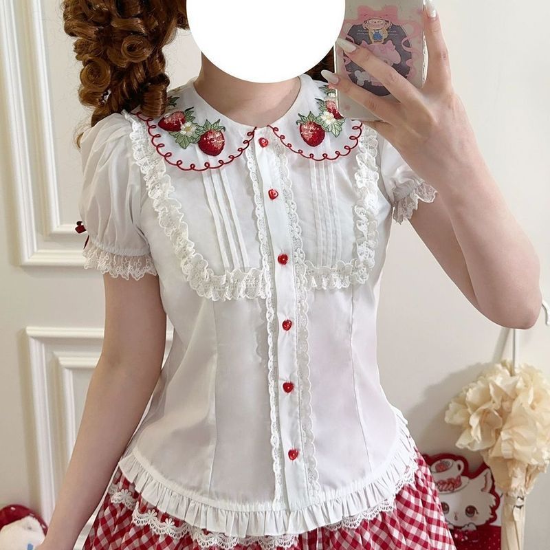 Strawberry Garden Lolita เสื้อแขนตุ๊กตา Lolita แขนสั้นหวาน/Uvnf
