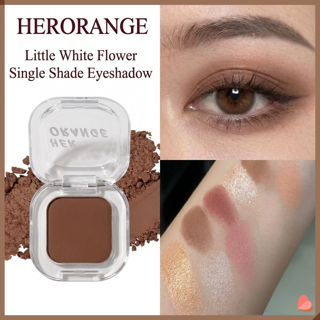 อายแชโดว์แผ่นเดี่ยว HERORANGE Little White Flower แมทชิมเมอร์ ขนาดพกพา เมคอัประจำวันธรรมชาติ 9 สี