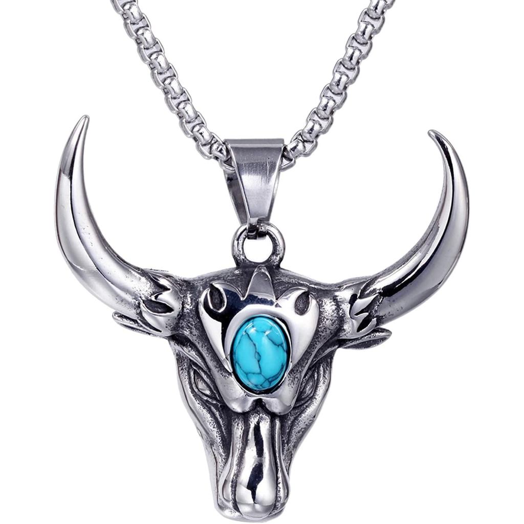 REDYY Vintage Bull สําหรับหัว Turquoise สร้อยคอ Taurus Constellation จี้ Hip Hop เครื่องประดับตกแต่ง
