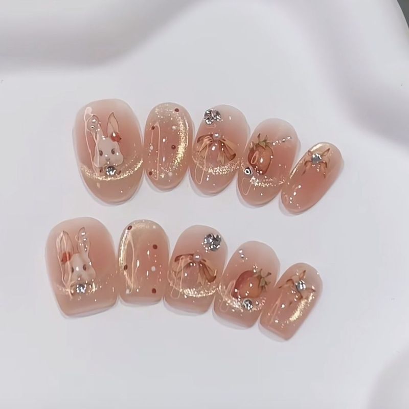 Pure Handmade Rococo Blush Cats Eye Wear Whitening Nails อ่อนโยนหวานที่ถอดออกได้ Hanrafted Nails26.7
