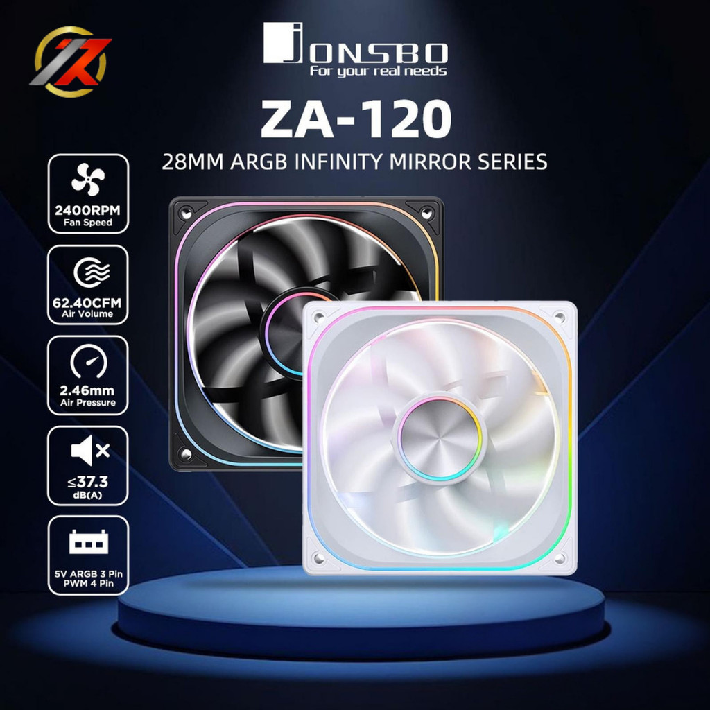 JONSBO ZA-120B / 120W ARGB PWM Black (กระจกอินฟินิตี้ 4 ด้าน 2400RPM Case/Rad Fan)