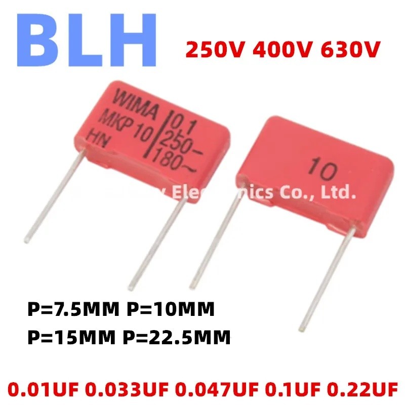 5PCS WIMA สีแดง MKP10 7.5 มม.10 มม.ตัวเก็บประจุฟิล์ม Hi-Fi Audio P7.5 P10 P15 P22.5 250V 400V 630V 0