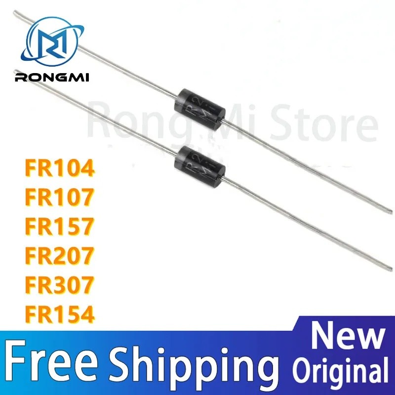50 ชิ้นเดิมแท้ Fast Recovery Diode FR104, FR107, FR157, FR207, FR257, FR307, FR607, FR608, DO-15 LXX