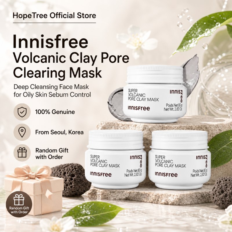 Innisfree Volcanic Clay Pore Clearing Mask 80ml มาส์กหน้าทําความสะอาดล้ําลึกสําหรับผิวมัน & Sebum Control จัดส่งจากกรุงเทพ